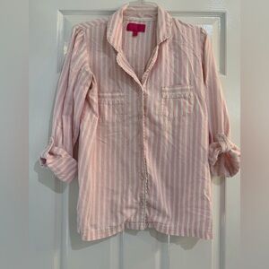 Vintage Victoria’s Secret Pink and White Striped Button-Up Pajama Shirt